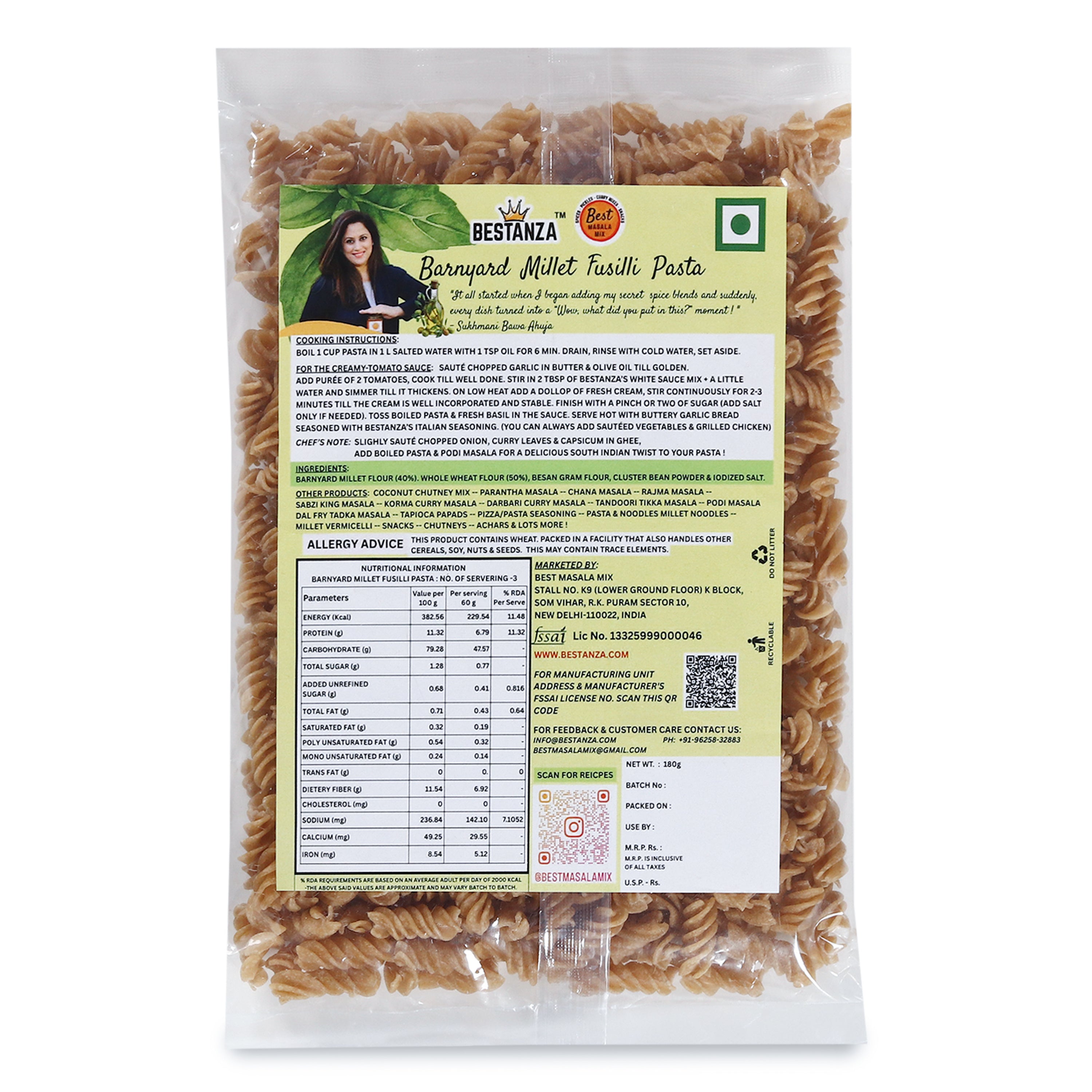 Barnyard Millet Fussili Pasta